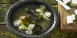 Miso soup with wakame algae, tofu and mushrooms (Asia)
