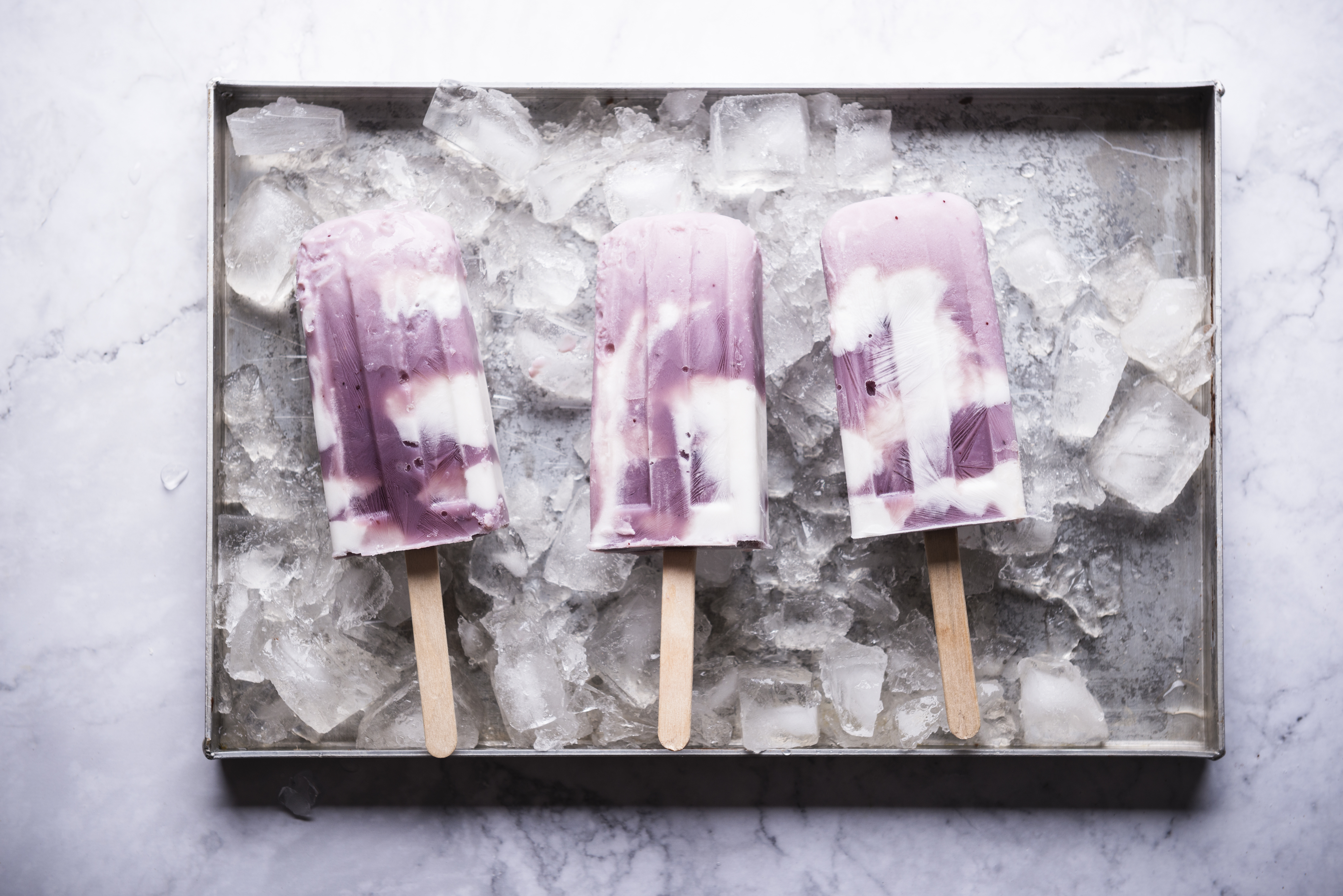 Vegan blueberry yoghurt and coconut milk ice lollies